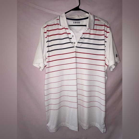 Izod White and Red Polo Shirt with Classic Collar - Picture 1 of 8